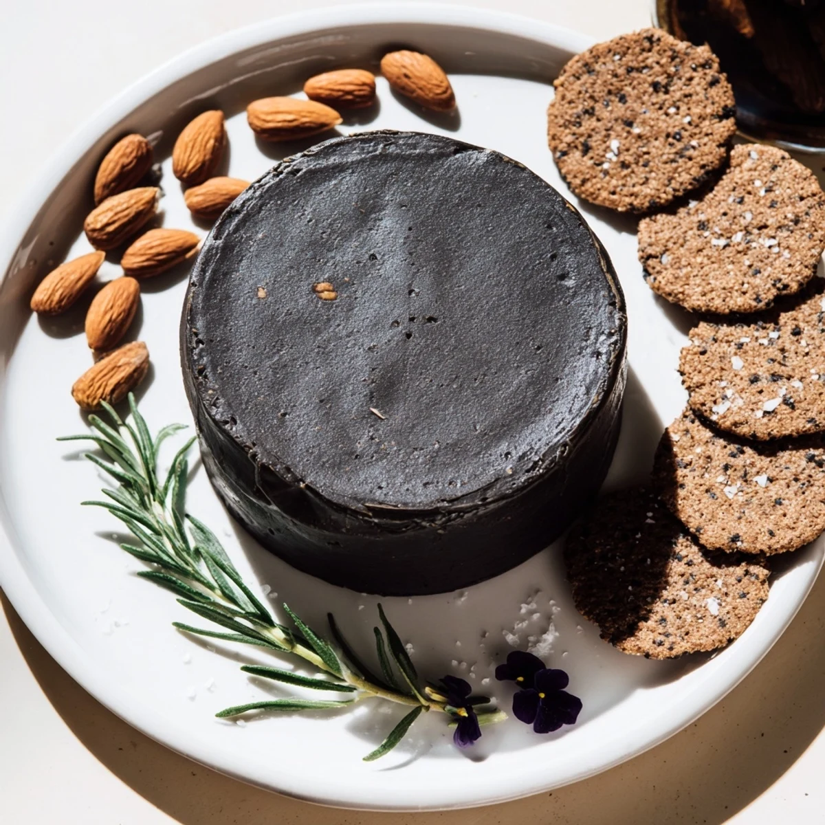 Prepare to enjoy The Obsidian Peak, with black cheddar and scattered charcoal-dusted almonds.