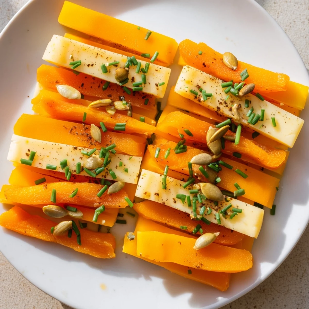 Vibrant Serengeti Sunset includes sweet apricots and smoky gouda, artfully layered for a beautiful appetizer.