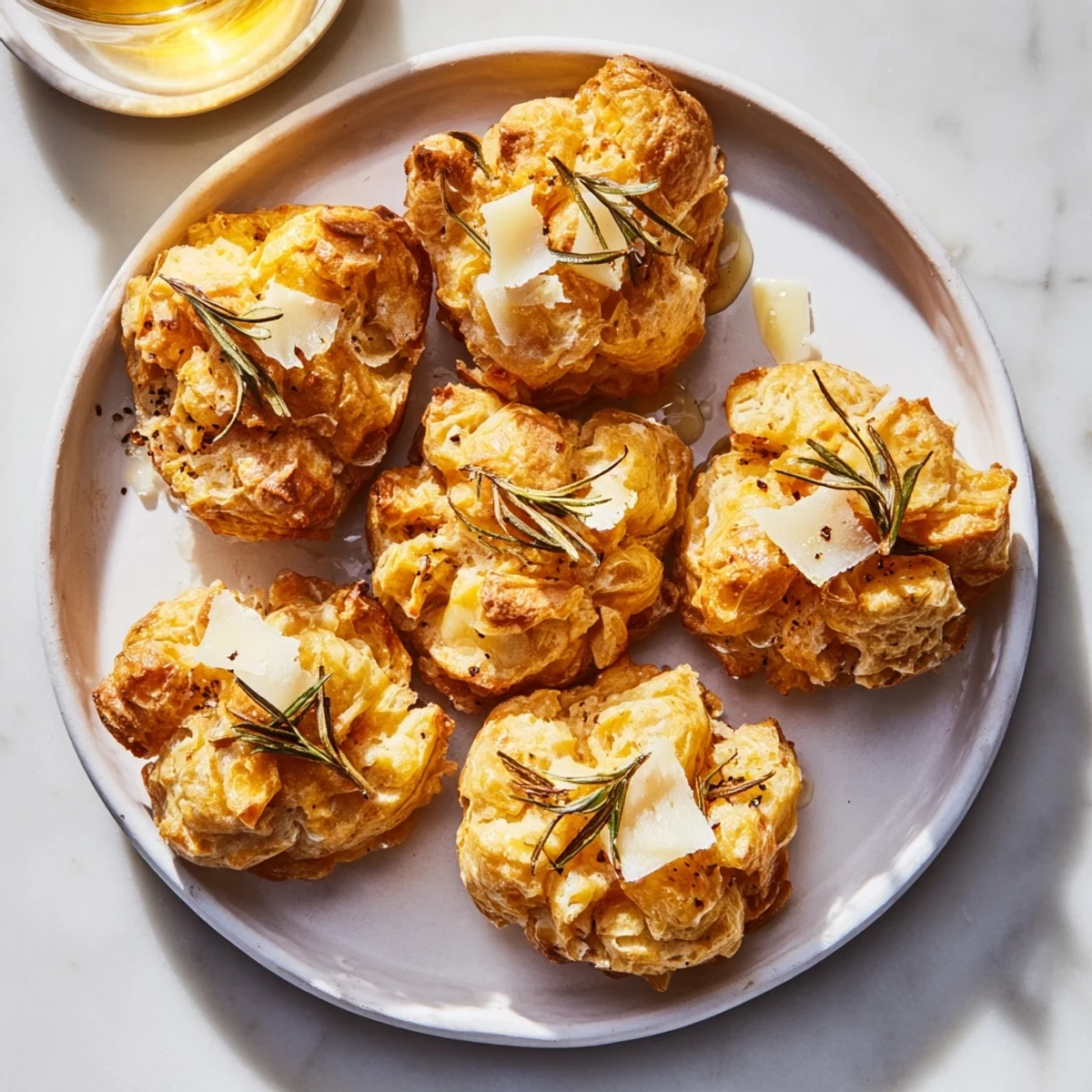 A close-up view of the Rustic Barnyard appetizer with warm, crusty cheese on golden phyllo hay.