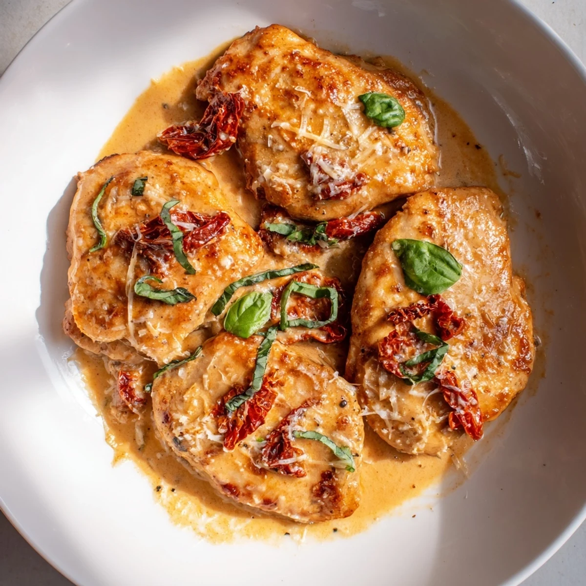 Creamy Sun-Dried Tomato Chicken Skillet, a vibrant dish of seared chicken in rich, creamy sauce.