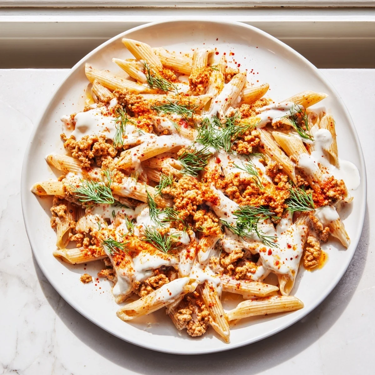 Flavorful Turkish Pasta with Ground Turkey: imagine tender pasta, turkey, and creamy yogurt sauce.