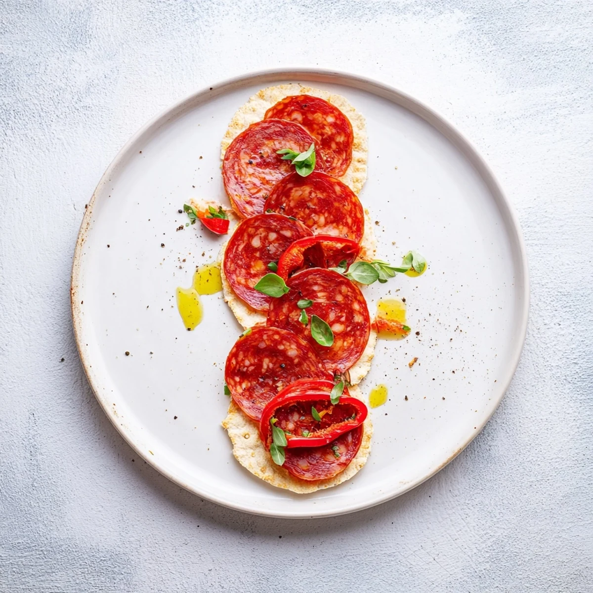 Spicy chorizo, sweet cherries, and red peppers make The Crimson Tide appetizer visually appealing, ready to serve.