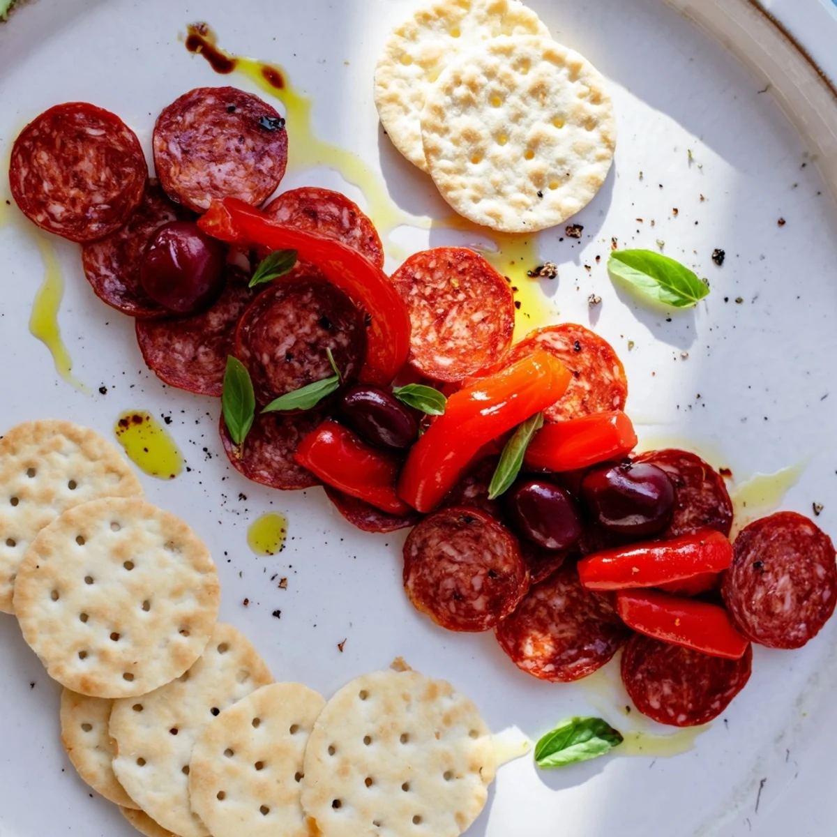 A beautiful appetizer photo of The Crimson Tide, featuring a stunning S-curve of colorful ingredients.
