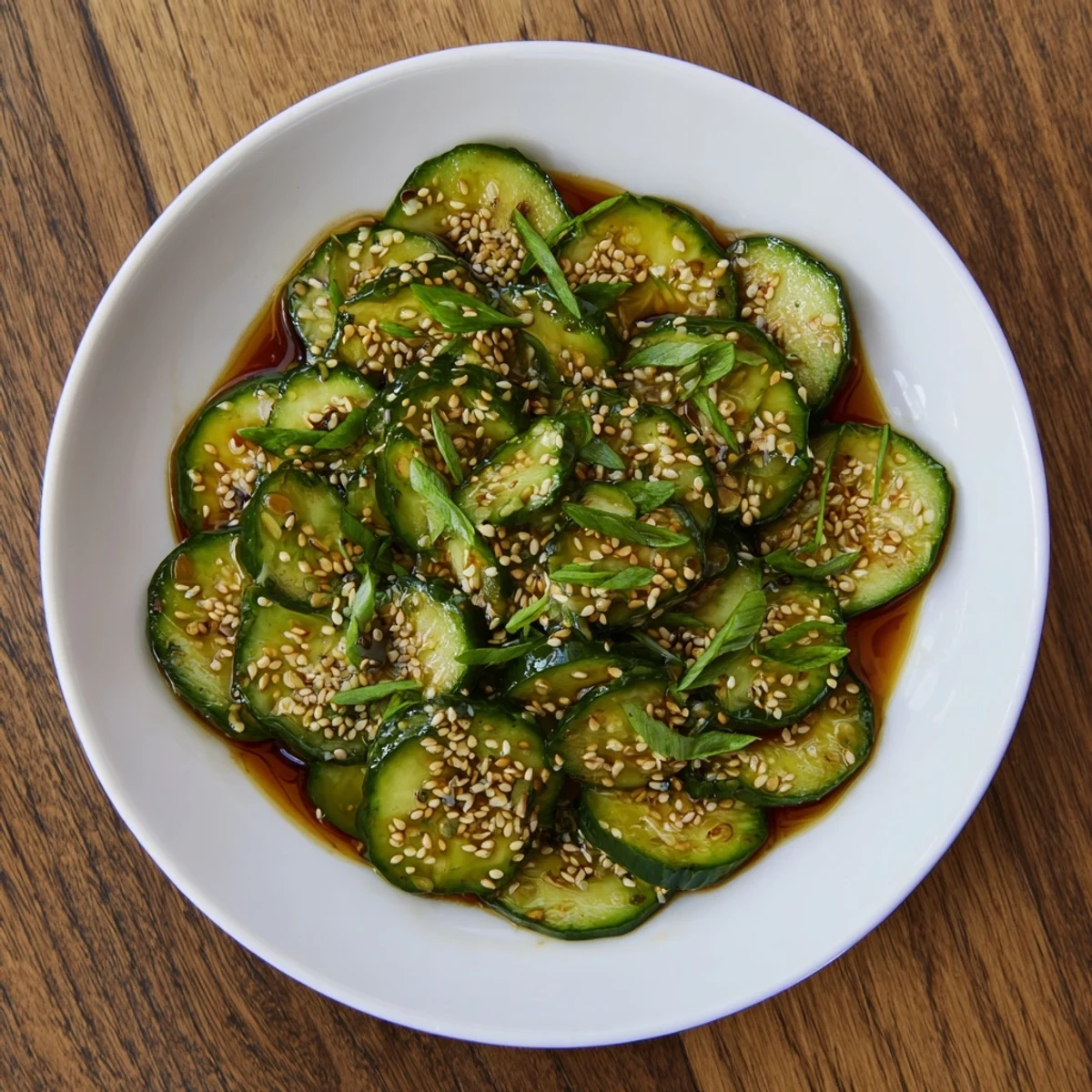 Vibrant Tangy Shaken Asian-Style Cucumber Salad featuring crisp cucumbers and a savory sesame dressing.