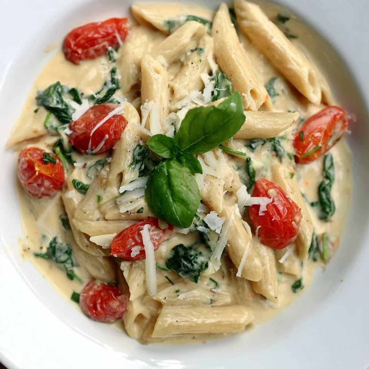 Close-up of a serving of Cottage Cheese High-Protein Creamy Pasta, showcasing the velvety sauce's texture.
