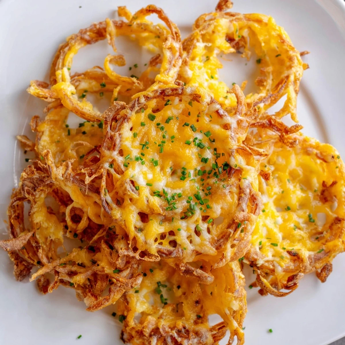 Golden, bubbly, cheesy Crispy Onion Cheese Chips, a low-carb treat perfect with a cool dip.