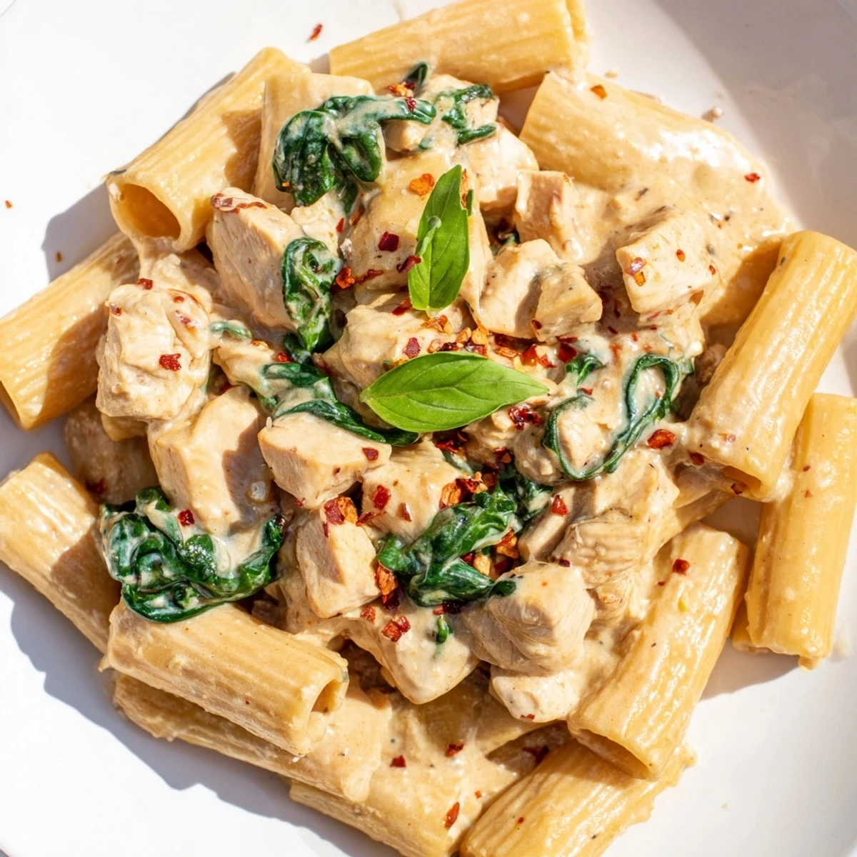 Budget-Friendly Marry Me Chicken Pasta, a creamy dish featuring golden chicken and vibrant spinach.