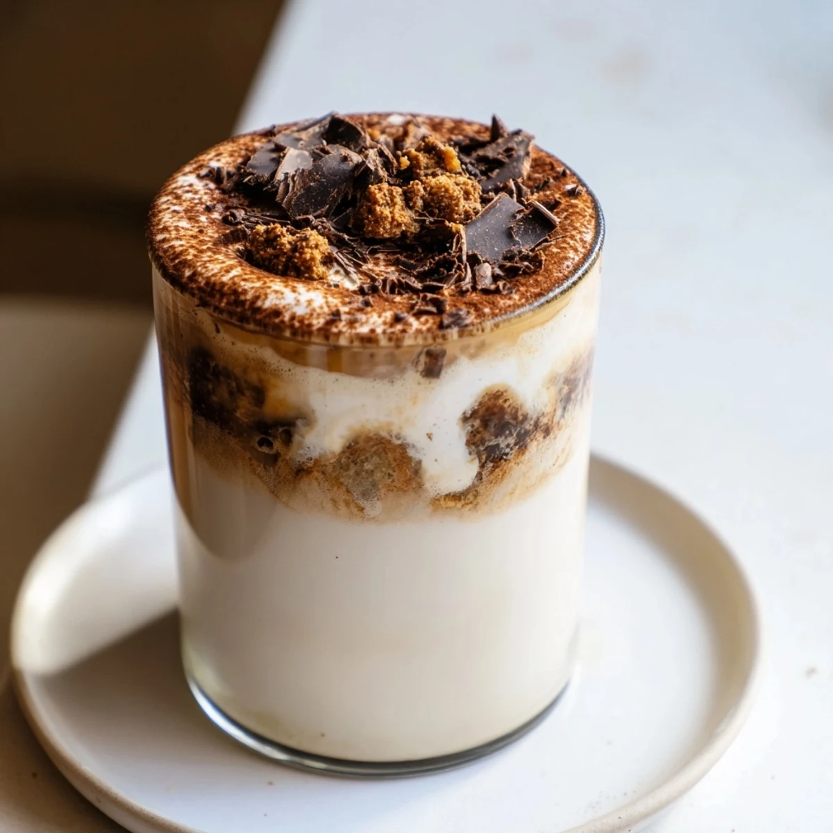 Steaming Tiramisu Latte topped with cocoa powder, a decadent treat for coffee lovers looking for dessert.