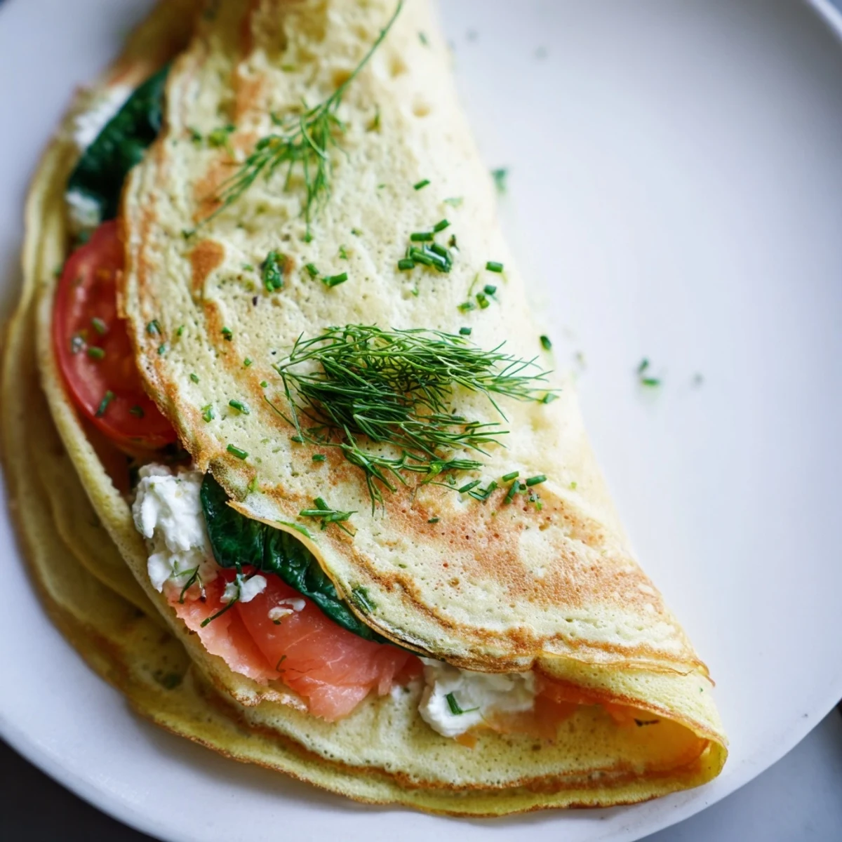 Light and fluffy Blender Egg Crepe Wrap, perfectly folded and filled with colorful ingredients.