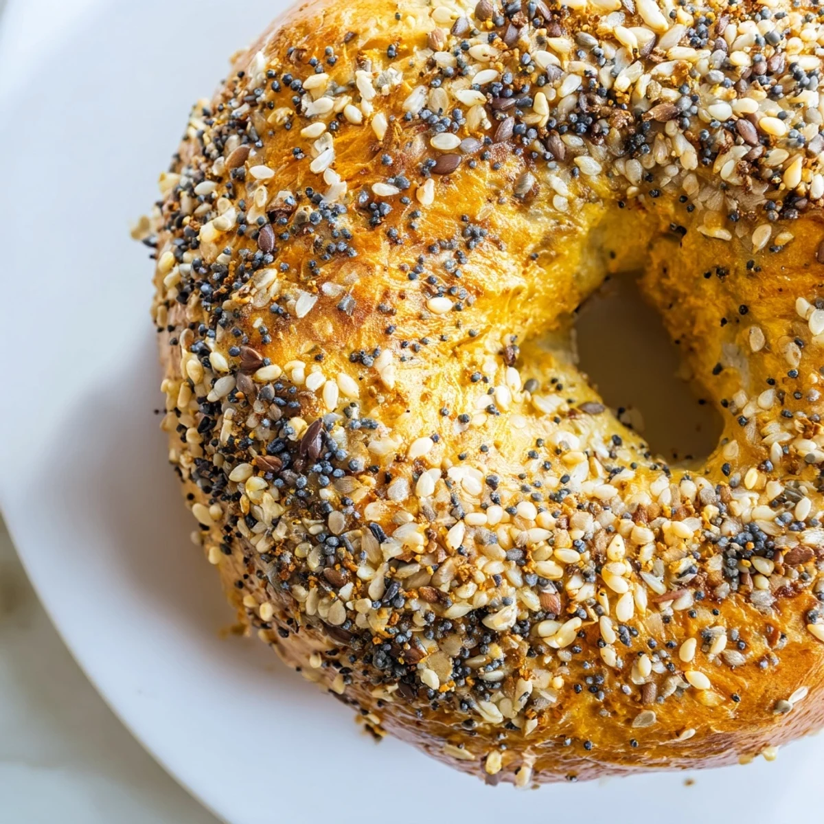 A close-up shot of homemade everything bagel yogurt bagels, ready to be enjoyed with cream cheese.