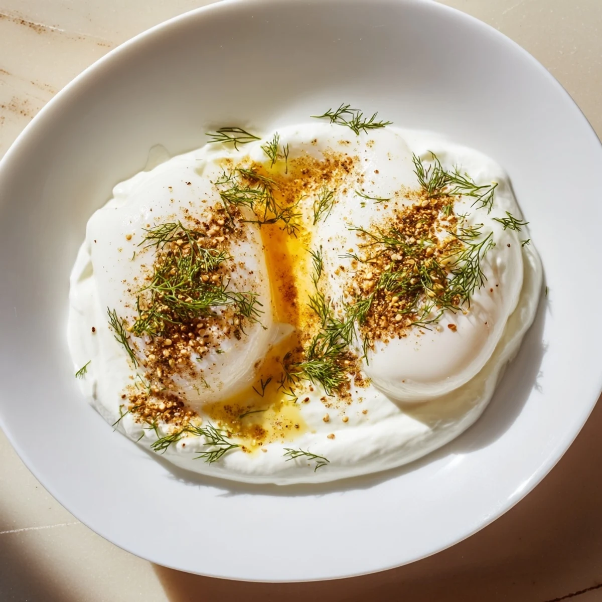 Cilbir with perfectly poached eggs and warm spiced brown butter over creamy yogurt.