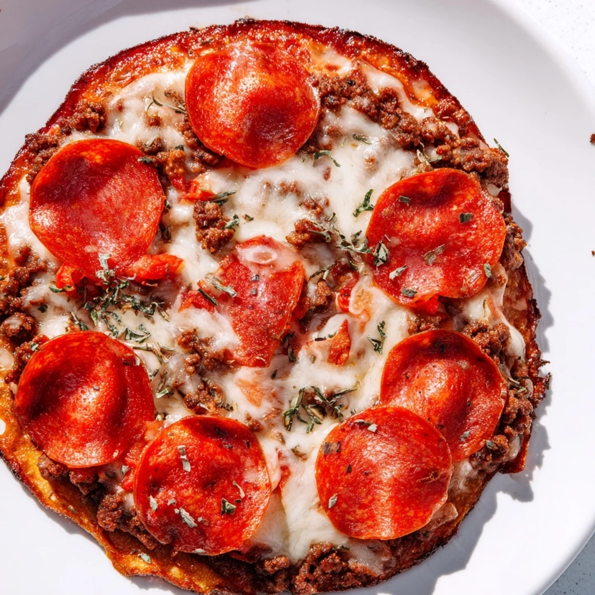 This delicious Meat Pizza Pepperoni Stack features bubbly cheese, seasoned beef, and fragrant oregano slices from oven.