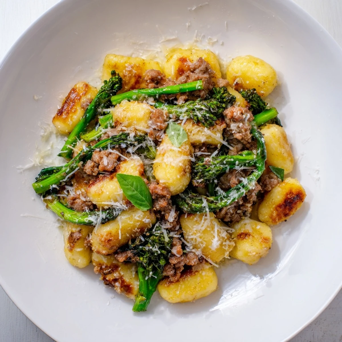 Deliciously roasted Sheet Pan Gnocchi Bake: Tender gnocchi with savory sausage and cheese bubbling on the pan.