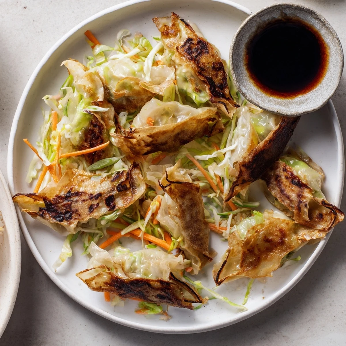 Close-up of perfectly pan-fried crispy rice paper dumplings, offering a satisfying crunch.