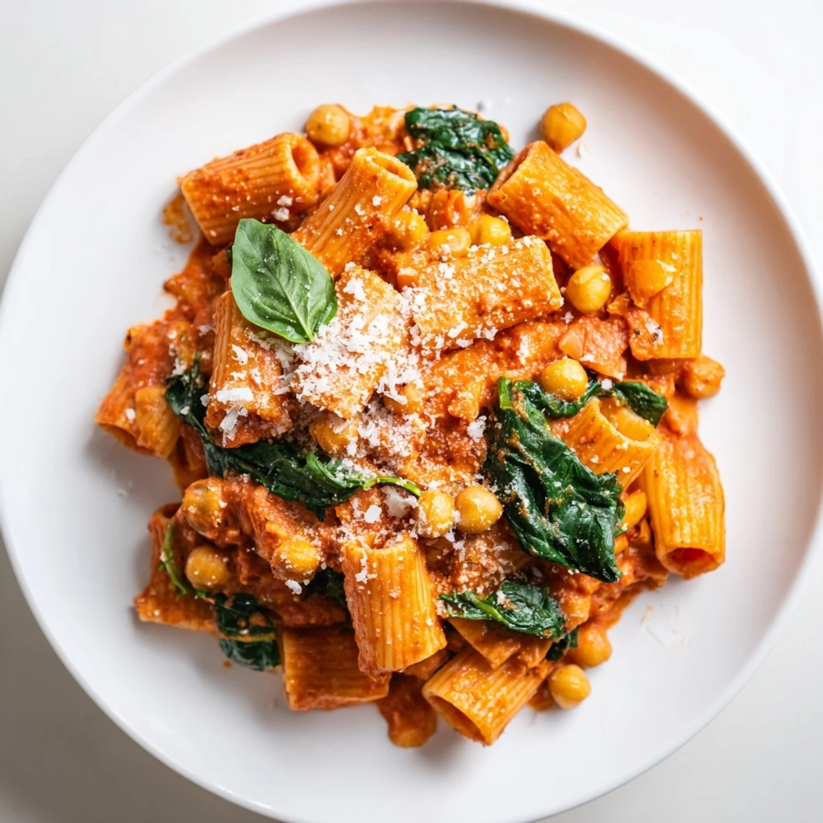 Creamy Tuscan Chickpea Pasta: a close-up of the flavorful, saucy pasta, perfect for a cozy dinner.