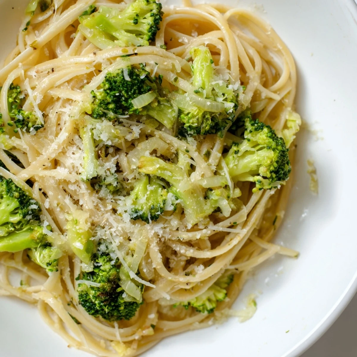 Close-up shot shows the deliciousness of One-Pot Lemon Broccoli Pasta, a vegetarian pasta delight.