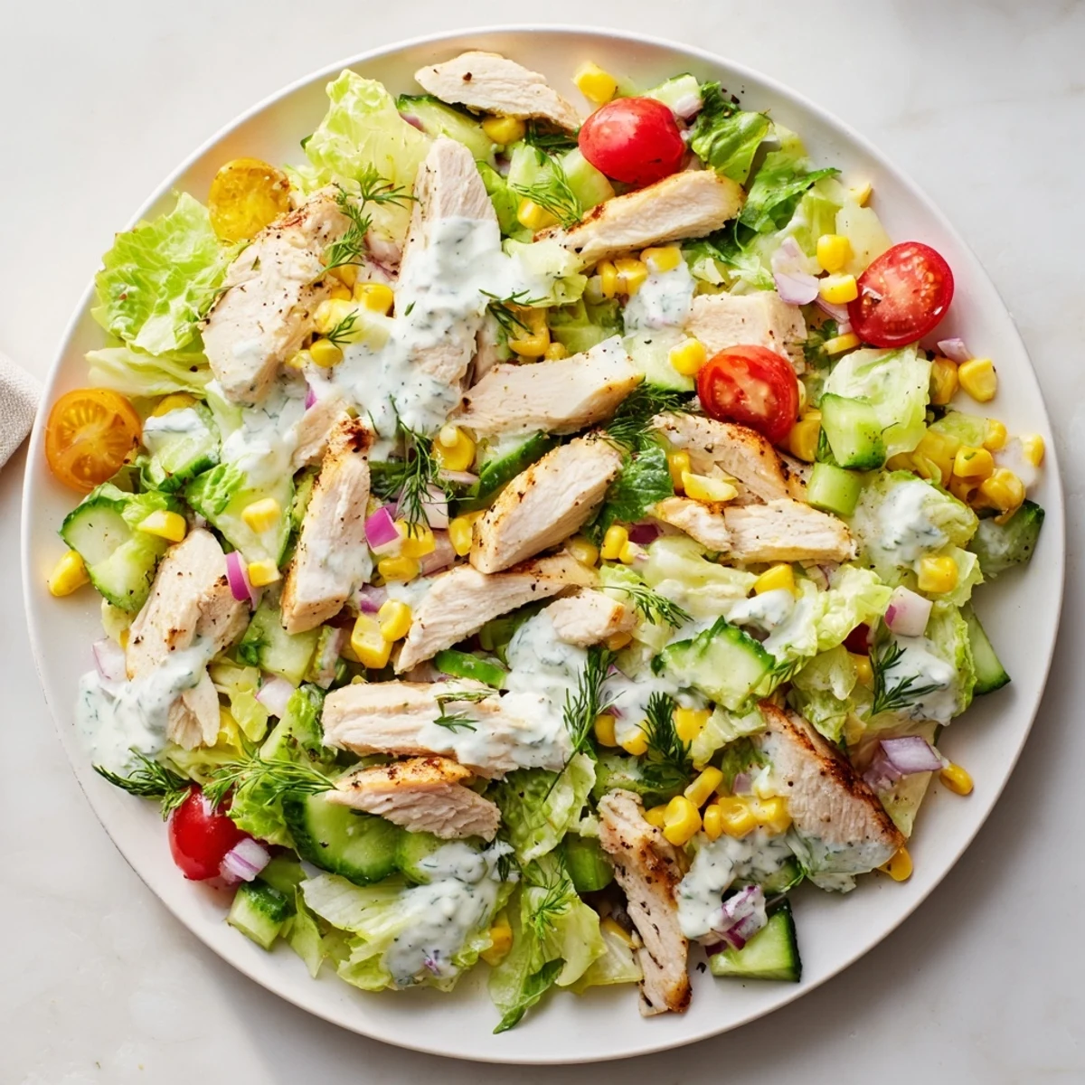 Vibrant Ranch Chicken Chopped Salad features tender chicken and a flavorful Greek yogurt dressing.