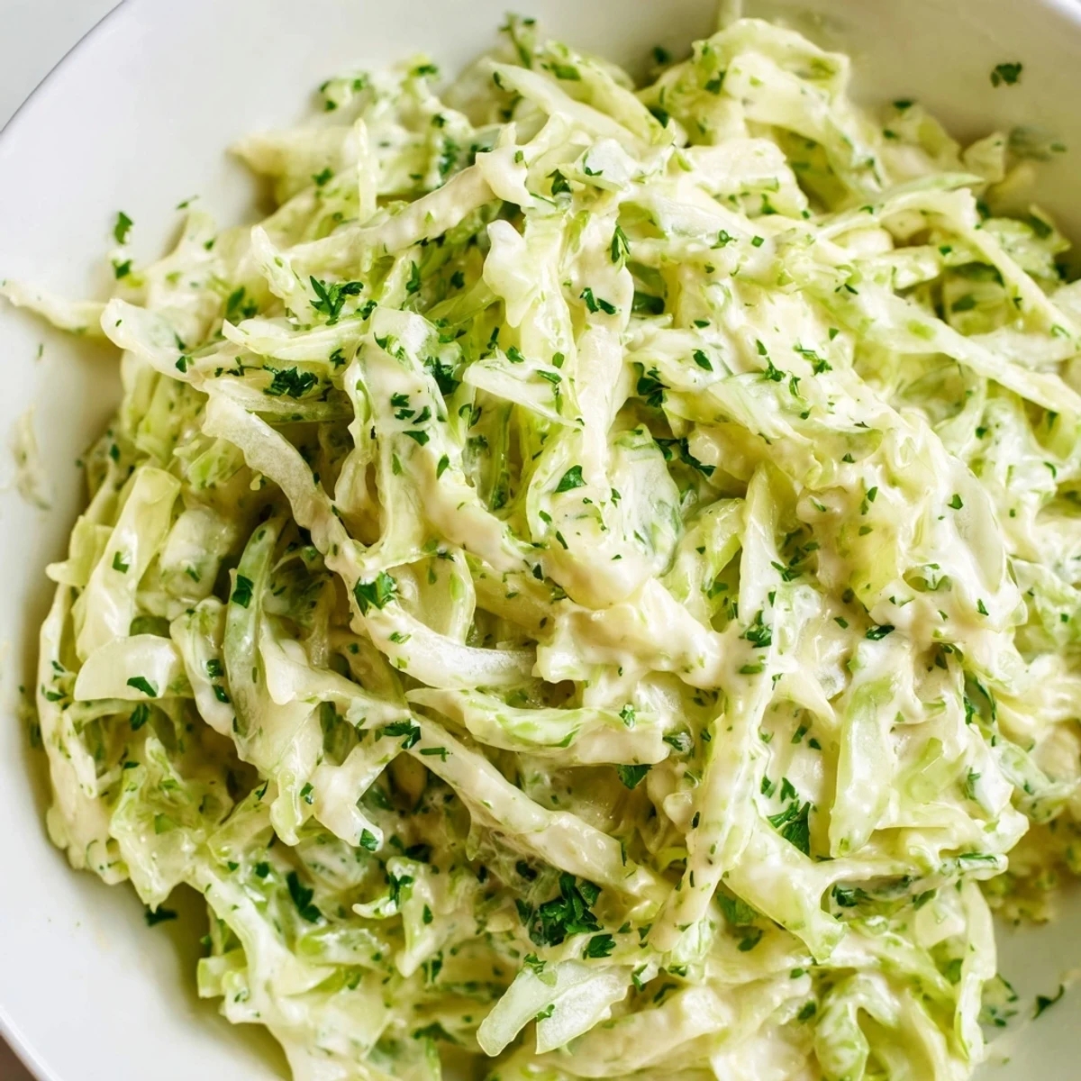 A skillet of sizzling Creamed Cabbage with tender shredded greens, silky cream sauce, and a dusting of nutmeg.  