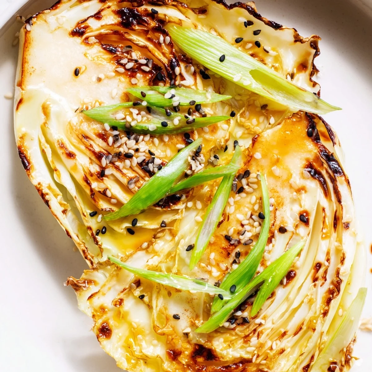 Golden-brown Miso Butter Roasted Cabbage Wedges with caramelized edges and a glossy, nutty glaze.