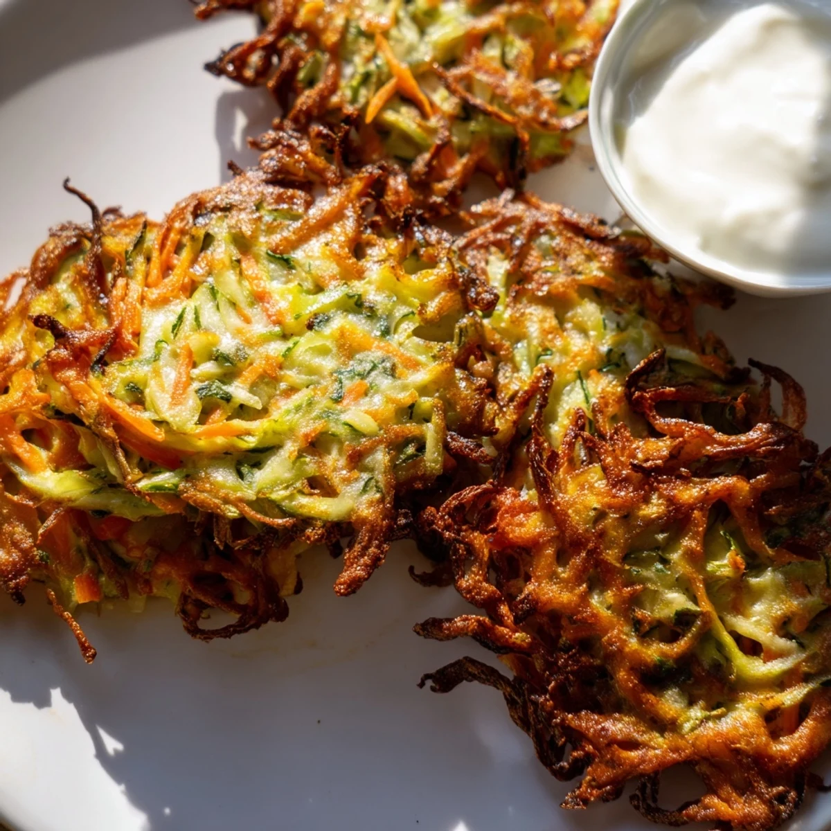 Golden-brown Cabbage Fritters with Dipping Sauce, fried to crispy perfection and served warm on a plate.  