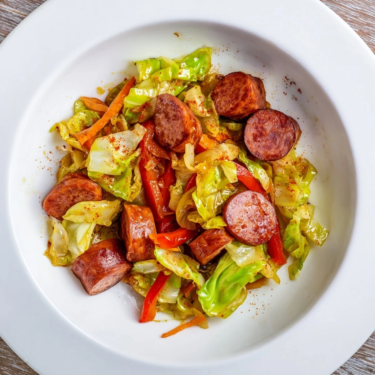 Hearty Smothered Cabbage With Sausage Skillet served hot, ideal for busy weeknights with crusty bread.