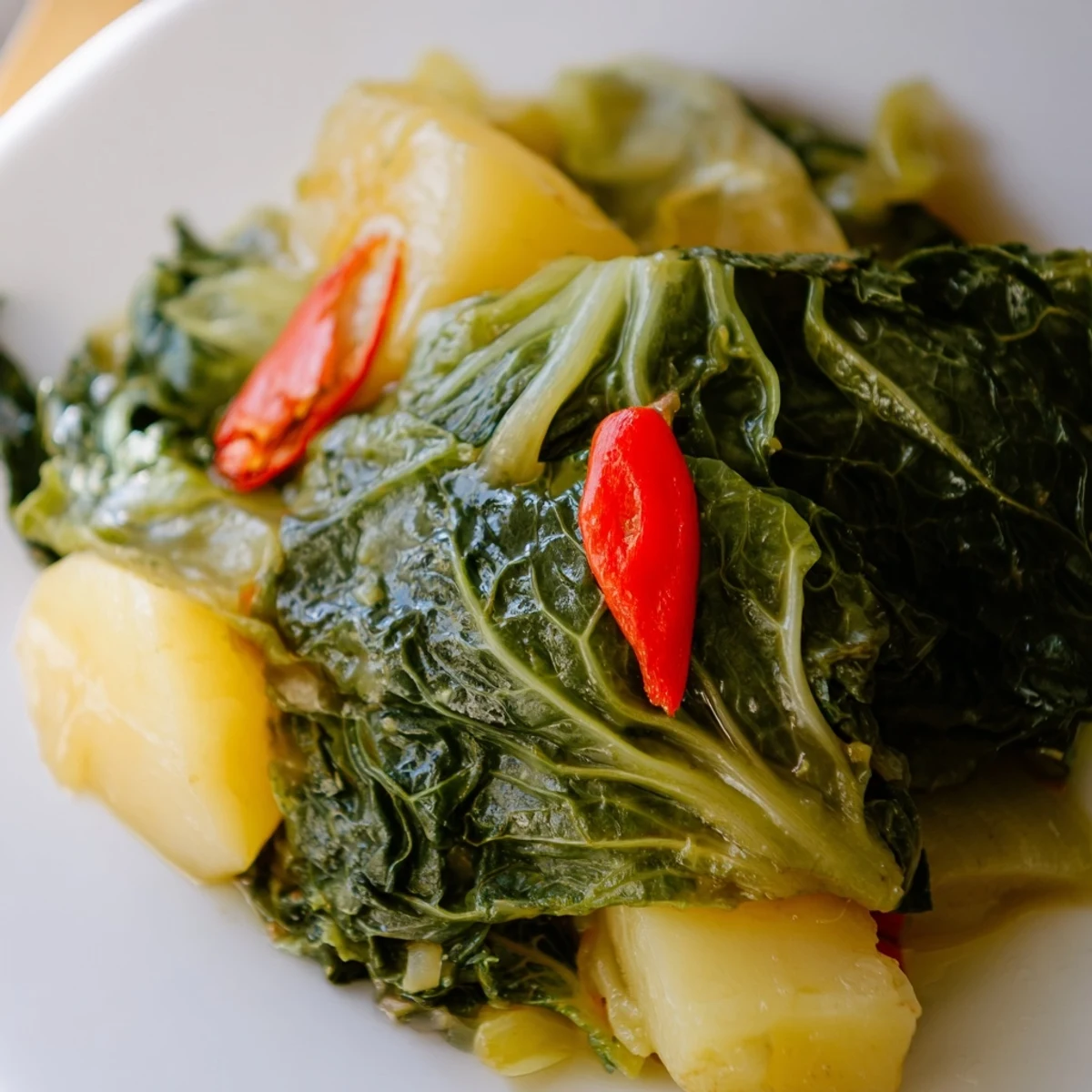 Tender cabbage and soft potatoes simmer in a fragrant chili broth, served steaming hot from the pot.