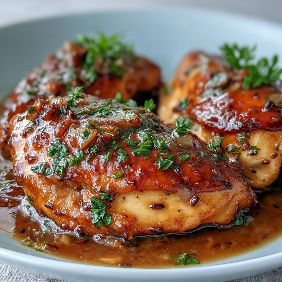 Tender Slow Cooker Honey Mustard Chicken breasts bathed in a velvety, sweet and tangy sauce, served over fluffy white rice.