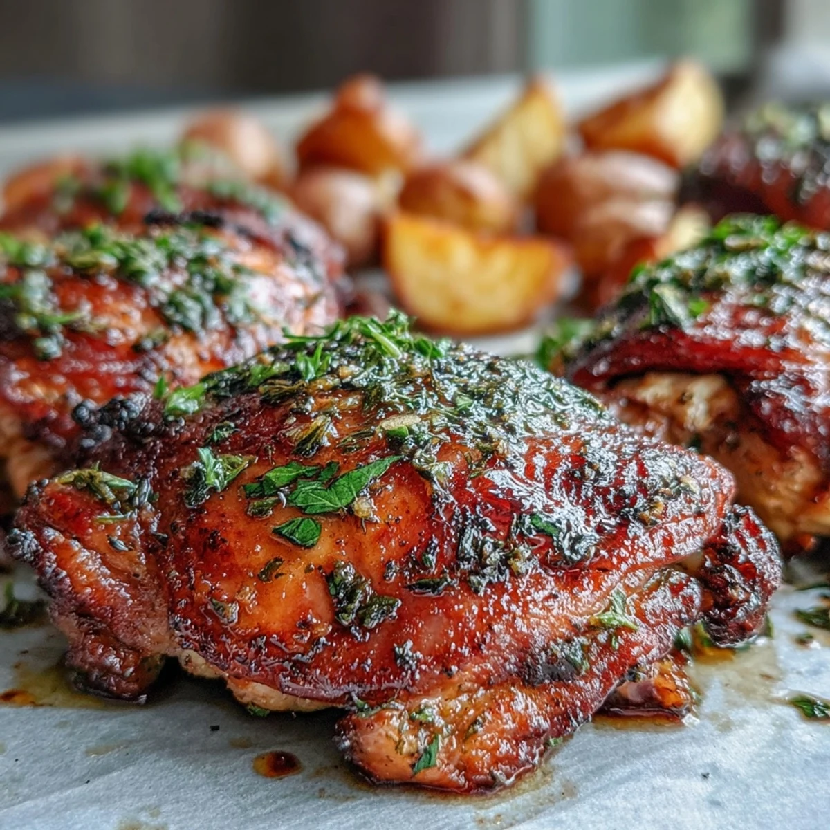 Roasted potatoes and carrots surround juicy Crispy Ranch Sheet Pan Chicken & Veggies.