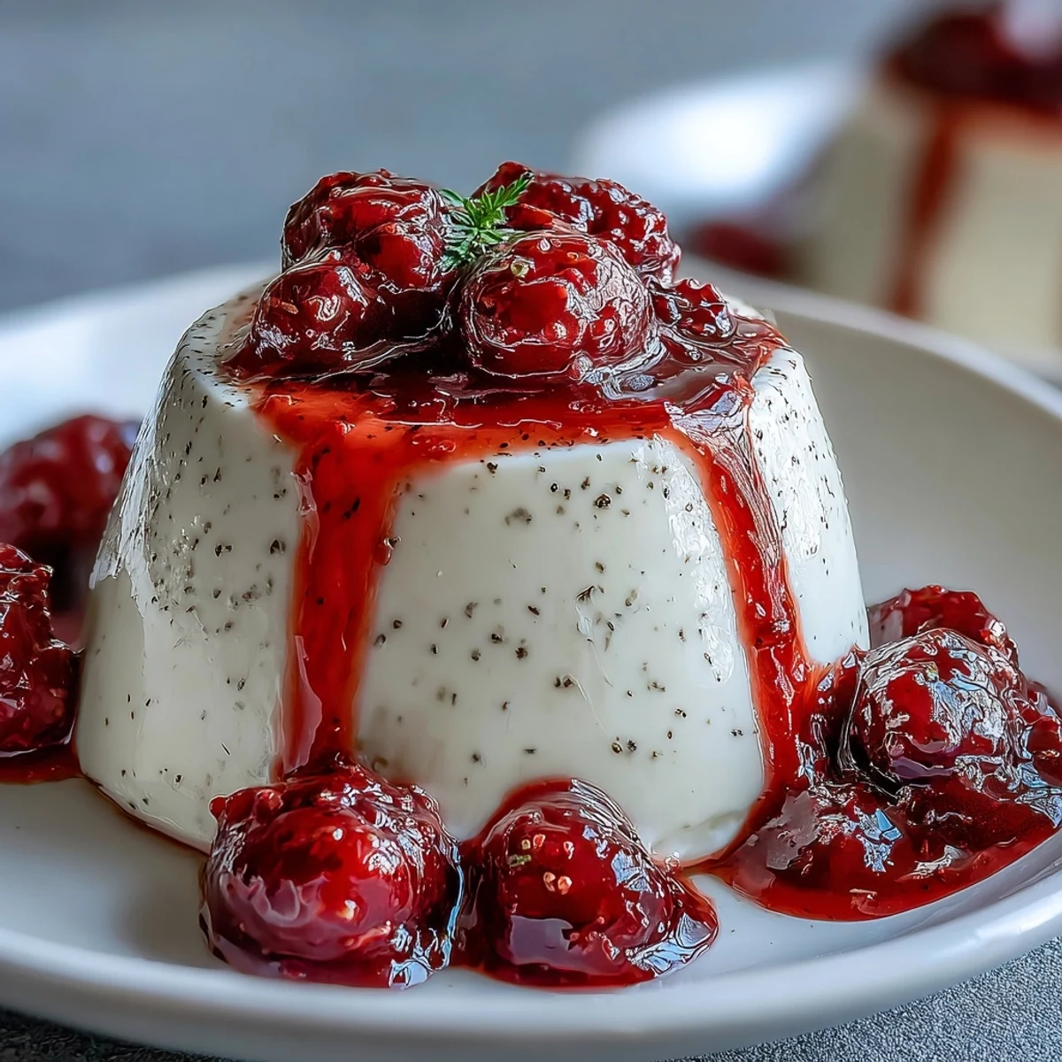 Creamy, chilled cardamom panna cotta garnished with mixed berries, ready to serve.