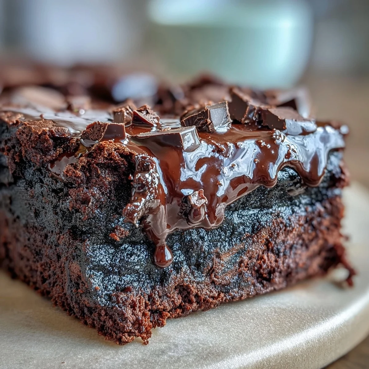 Served on a white plate, the fudgy Black Sesame Brownie offers a decadent dessert for dinner parties.