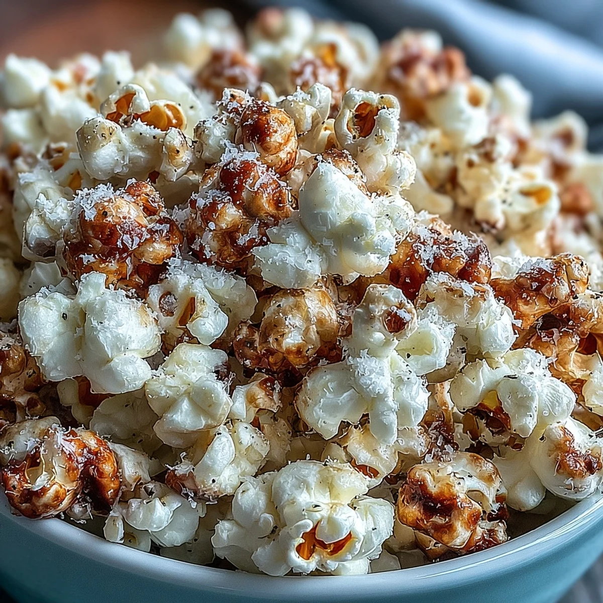Golden Truffle Popcorn tossed with grated Parmesan and sea salt for a gourmet treat.