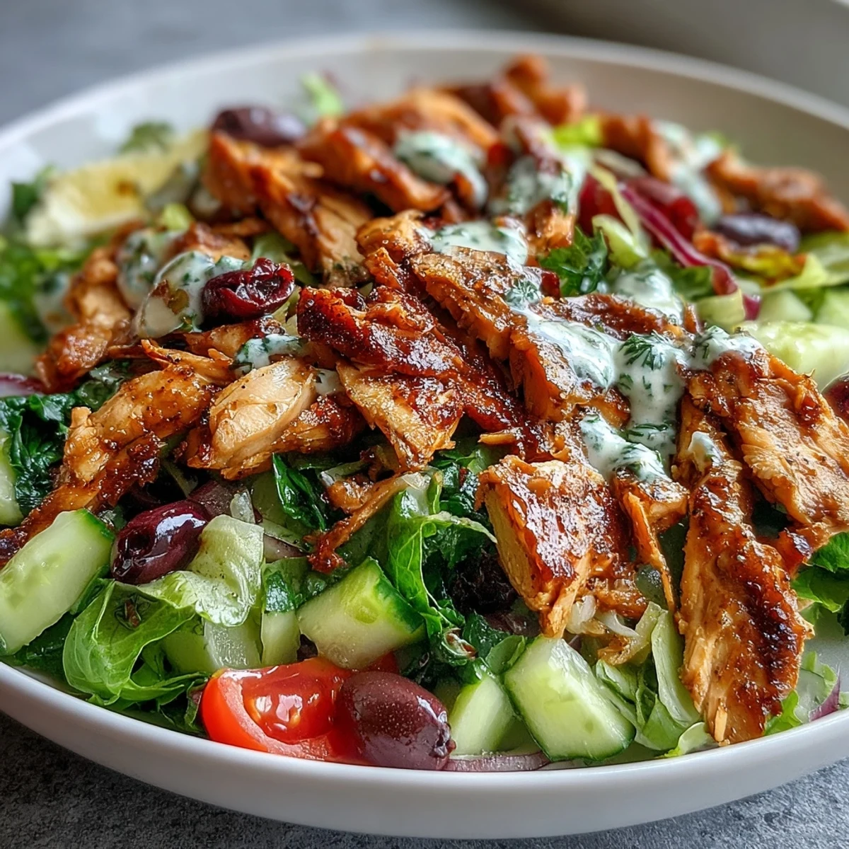 Freshly grilled shawarma chicken rests on crisp greens, cucumbers, and tomatoes in these vibrant Light Chicken Shawarma Salad Bowls.