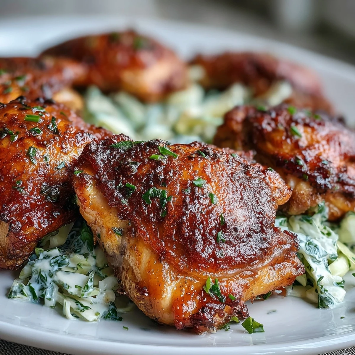 A close-up of Keto Crispy Chicken Thighs with Lemon Butter Cabbage Slaw showcasing crispy skin and tangy buttery greens.