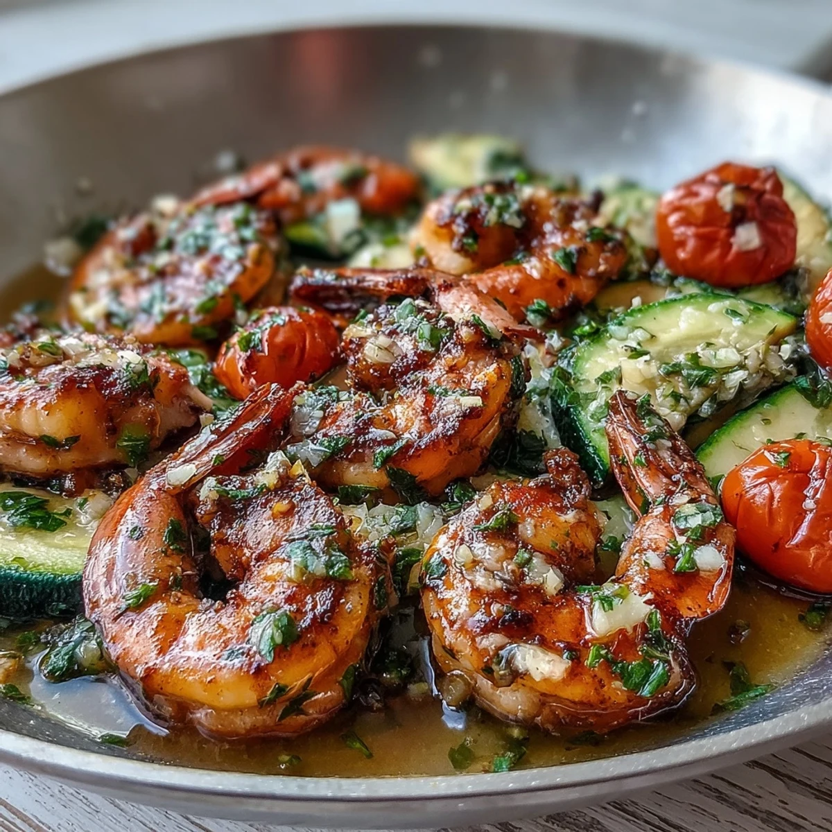 Freshly chopped parsley and lemon wedges garnish this vibrant One-Pan Lemon Butter Shrimp.