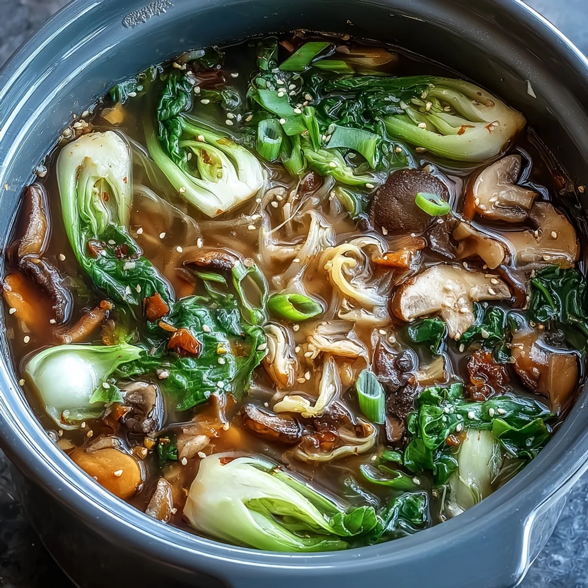 Guests gather around a bubbling Asian Hot Pot, cooking an array of colorful vegetables, meats, and tofu in a savory, fragrant broth.  