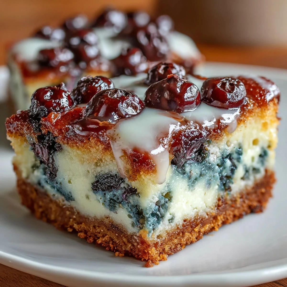 Golden, fudgy blondies studded with juicy blueberries and a hint of vanilla, perfect for a sweet summer treat.  