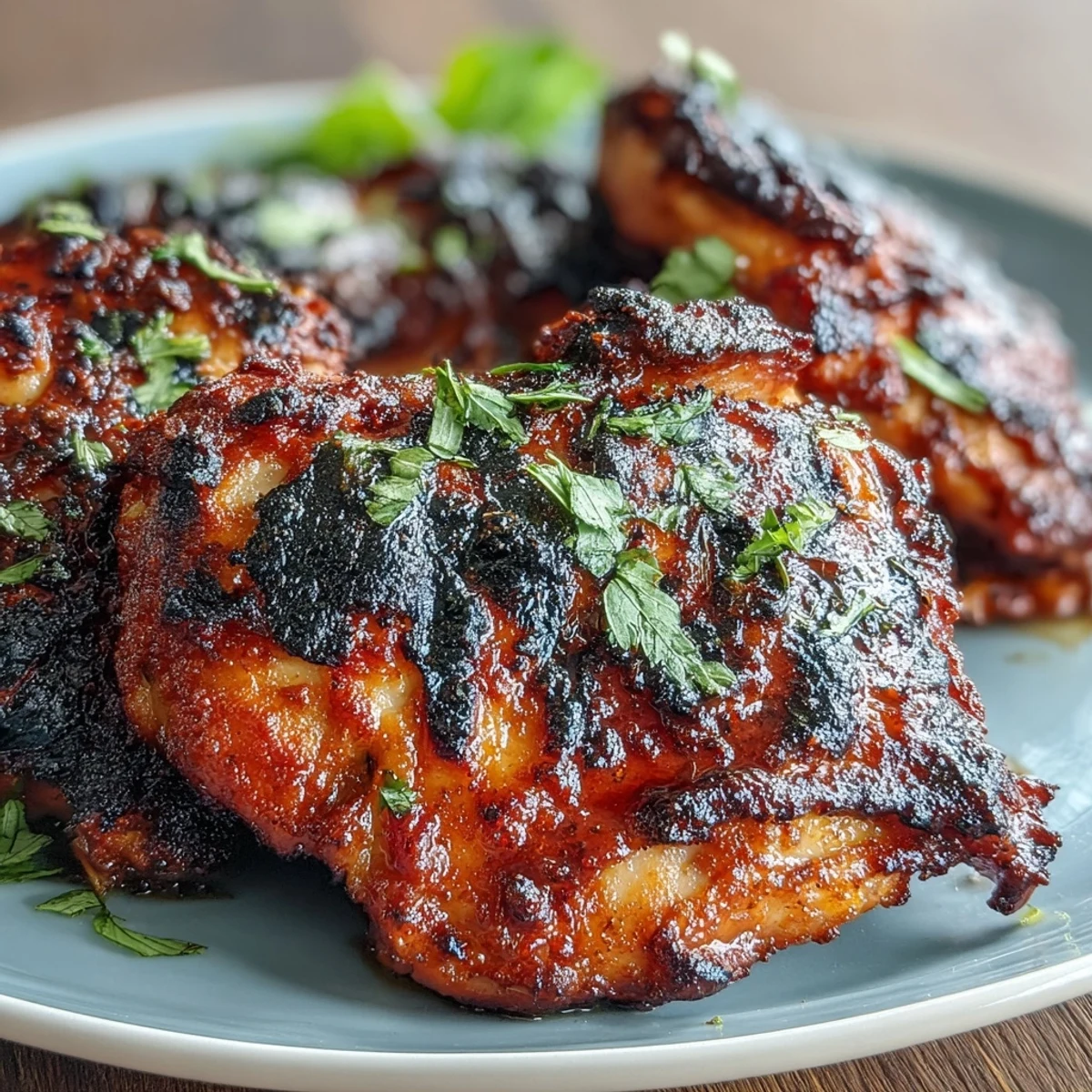 Juicy tandoori chicken thighs coated in creamy yogurt marinade, roasted to perfection for a bold, smoky flavor and tender texture.