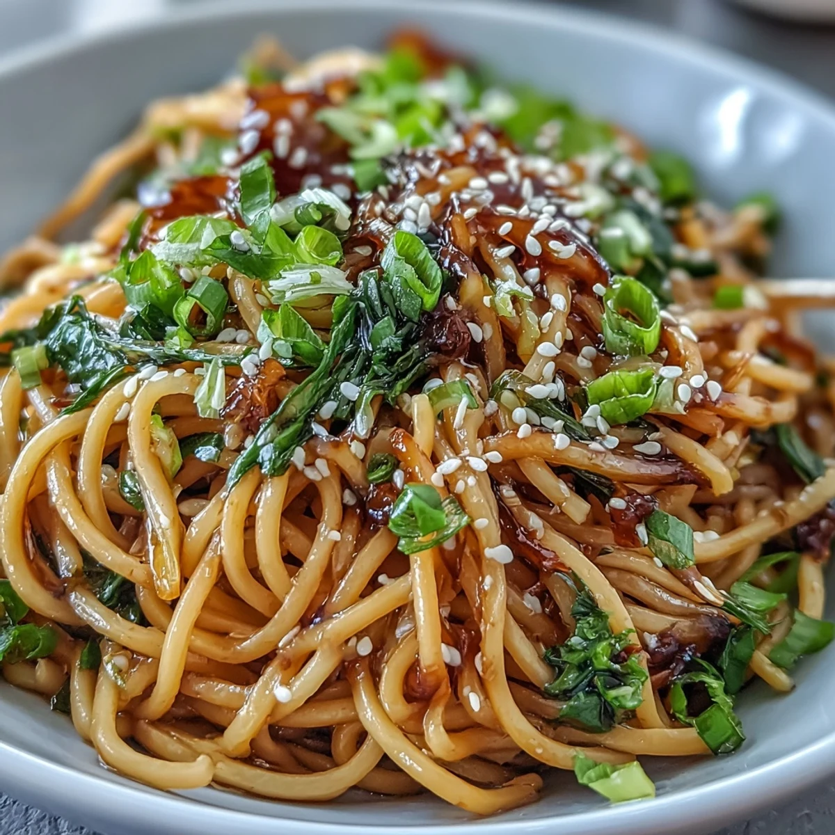 Savory and fragrant, these Asian Ginger Scallion Noodles are tossed in a rich soy glaze, offering tender noodles and bold umami flavors in every bite.