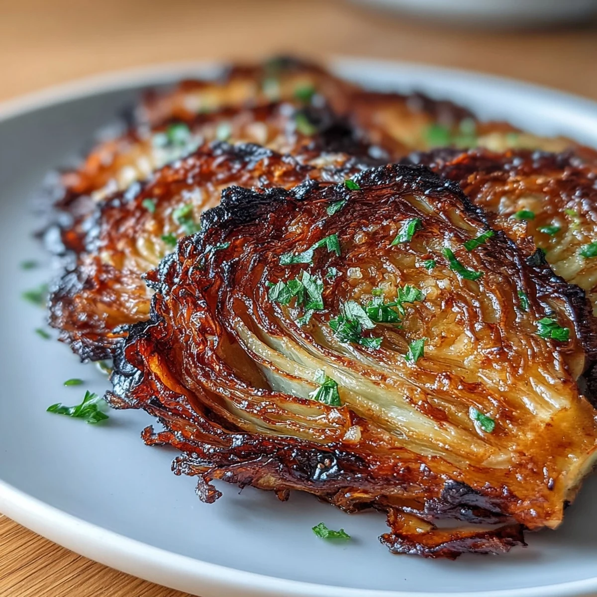 Crispy air-fried cabbage steaks, perfectly seasoned with smoked paprika and topped with rich, melted garlic butter for irresistible flavor.  