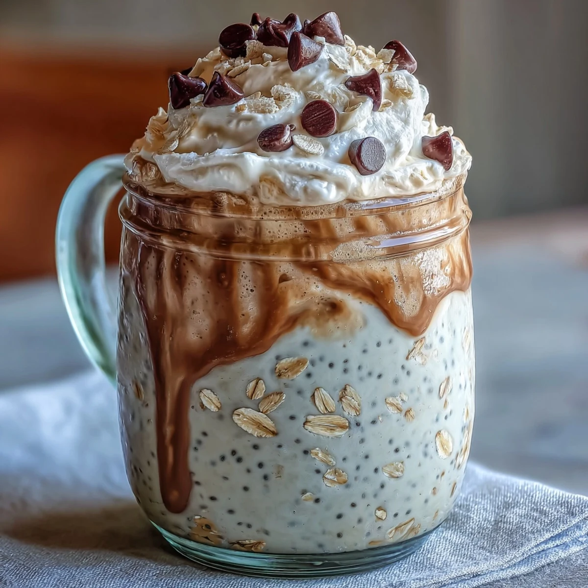 Rich and indulgent Vanilla Bean Frappuccino Overnight Oat Jar layered with coffee, vanilla, and Greek yogurt, perfect for a café-inspired morning.  