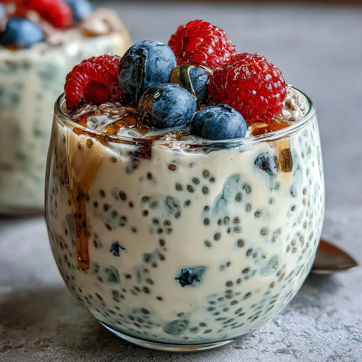 Velvety yogurt chia pudding with aromatic vanilla bean, chilled and ready to enjoy with your favorite fruit toppings.