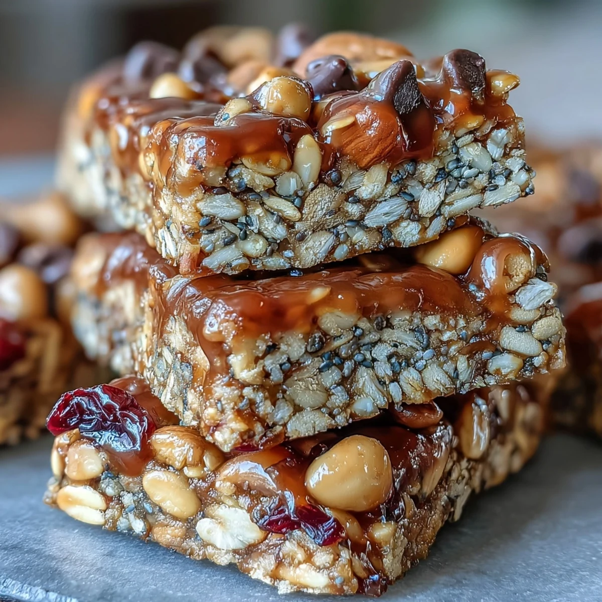 Golden-baked Trail Mix Bars with Oats and Honey, perfect for a quick energy boost on busy days.  
