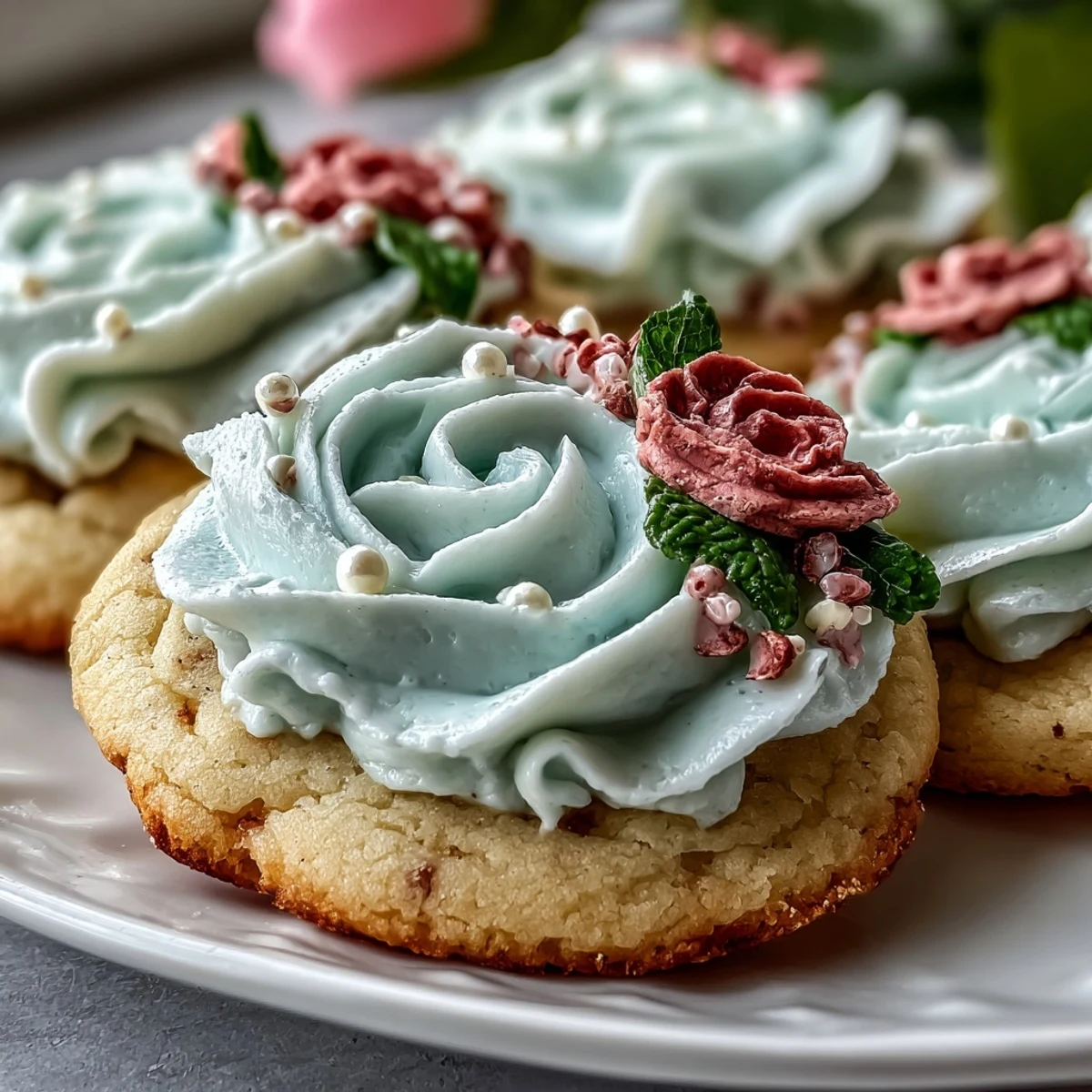 Soft, buttery cookies decorated with delicate pastel royal icing, ideal for festive gatherings.