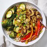 Sautéed vegetables and rice create delicious Japanese hibachi veggie bowls for dinner.