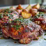 Roasted potatoes and carrots surround juicy Crispy Ranch Sheet Pan Chicken & Veggies.