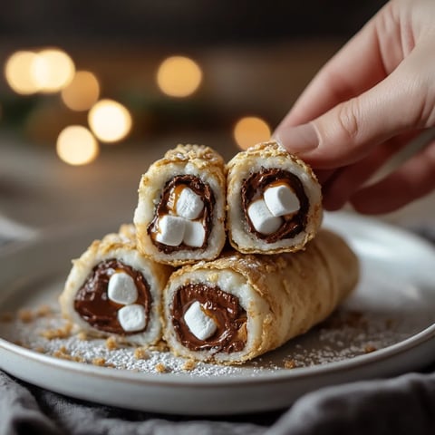 A hand holding a pastry with marshmallows and chocolate.