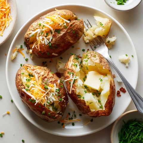 A plate of potatoes with cheese and chives.