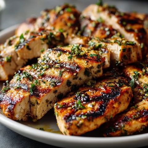 A plate of grilled chicken with herbs.