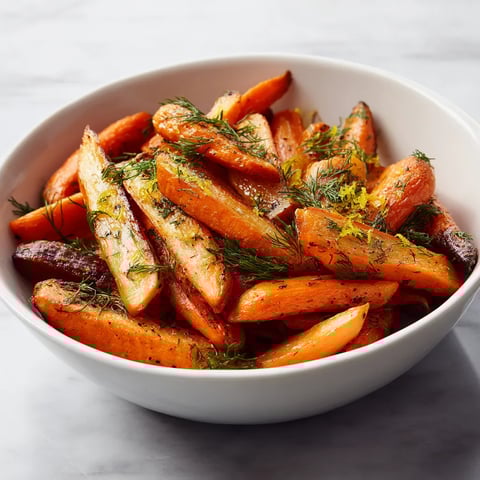 A bowl of carrots with herbs.