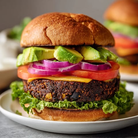 A burger with lettuce, tomato, and avocado on a bun.